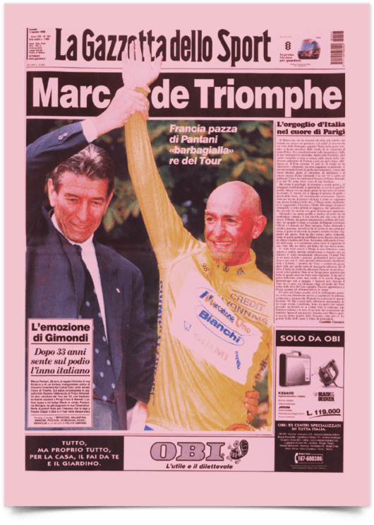 Champs-Élysées 1998, il braccio di Felice alza quello di Pantani che vince il Tour 33 anni dopo di lui. Era l'immagine a cui Gimondi era più affezionato