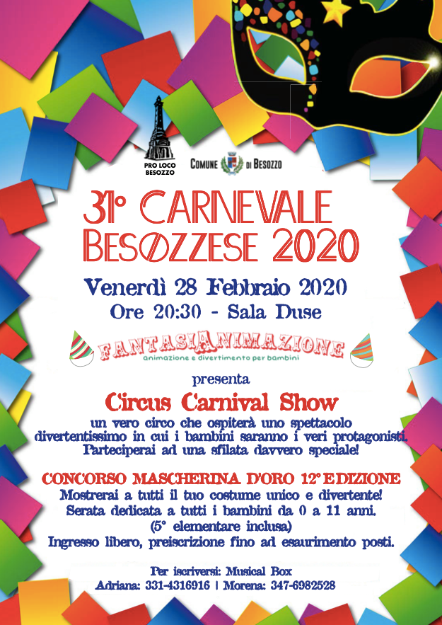 Besozzo: arriva il Carnevale e il concorso Mascherina d'Oro Besozzo: arriva il Carnevale e il concorso Mascherina d'Oro