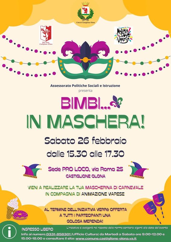 Castiglione prepara il Carnevale con “Bimbi... in maschera”