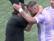 L'abbraccio di Gianluca Porro all'attaccante albanese Ergys Ballgjini, due gol nella sfida salvezza di ieri vinta 3-0 dal Legnano con il Robbio (foto tratta da Paolozerbi.com)