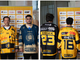 Marcello Borghi con la maglia nera da trasferta, Andrea Vanetti con quella gialla casalinga e Alessio Piroso in oro con la divisa pre game (Foto Alberto Bernasconi) Marcello Borghi con la maglia nera da trasferta, Andrea Vanetti con quella gialla casalinga e Alessio Piroso in oro con la divisa pre game (Foto Alberto Bernasconi)