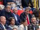 Da sinistra l'assessore allo Sport e il sindaco di Varese, Stefano Malerba e Davide Galimberti, accanto a Giuseppe Pirola per assistere a Busto alla prima partita di campionato dell'Uyba contro Conegliano. Sotto Galimberti con il vice sindaco bustocco Luca Folegani e, poi, anche con l'assessore Manuela Maffioli (Foto Galbiati)