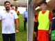 L'allenatore del Varese Roberto Floris e Pietro Marangon, titolare a 18 anni con la maglia della sua squadra, nella sua città e nello stadio dove è cresciuto (foto Ezio Macchi)