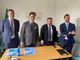 Pietro Zappamiglio (a sinistra) e Simone Longhini (a destra), possibili sfidanti al congresso. In mezzo, secondo da destra, Alessandro Sorte, coordinatore regionale di FI e il suo vice Giuseppe Taldone