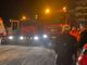Alcuni dei camion che hanno saggiato la tenuta del nuovo ponte di largo Flaiano