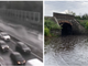 Il traffico sull'A8 nei pressi di Castellanza (foto webcam Autostrade per l'Italia). Un sottopasso allagato