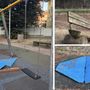 Il parco come appariva ieri, con la "ricostruzione" di una pista sul vialetto e i pezzi mancanti di giochi e panchina Il parco come appariva ieri, con la "ricostruzione" di una pista sul vialetto e i pezzi mancanti di giochi e panchina