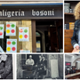 Valigeria Bosoni in via Rossini e, accanto, Valeria Bosoni. Sotto Luigi e Cesare Bosoni in quella che è una delle prime botteghe artigianali varesine. Più a destra l'interno del negozio odierno