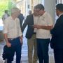 Galimberti e Giorgetti al termine del vertice sul calcio di oggi a Palazzo Estense