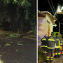 Un albero caduto a Busto Arsizio e Vigili del fuoco al lavoro nella notte a Samarate (foto dalla pagina Facebook del Comune)