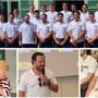I Mastini sono davvero una famiglia che cresce: sopra la squadra alla Villa Napoleonica per la presentazione, sotto da sinistra Marcello Borghi e Alessio Piroso in versione papà con capitan Andrea Vanetti che lo sarà a breve I Mastini sono davvero una famiglia che cresce: sopra la squadra alla Villa Napoleonica per la presentazione, sotto da sinistra Marcello Borghi e Alessio Piroso in versione papà con capitan Andrea Vanetti che lo sarà a breve