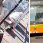 A sinistra: l'uomo che urina seduto sulla panchina in via Casula. A destra: la persona a terra che blocca l'autobus in via Morosini A sinistra: l'uomo che urina seduto sulla panchina in via Casula. A destra: la persona a terra che blocca l'autobus in via Morosini