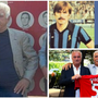 Lele Andena a sinistra con il microfono durante l'inaugurazione di Piazzale Anastasi giovedì scorso davanti al Franco Ossola, sopra a destra con la maglia dell'Atalanta e sotto omaggiato con la "5" da Massimo Foghinazzi al raduno delle vecchie glorie di fine settembre alla Schiranna