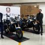 Il questore di Varese Carlo Mazza (a sinistra) e il CEO di MV Agusta Luca Martin in posa con le due moto da Enduro donate oggi alla Polizia di Varese