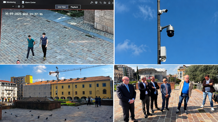Le nuove telecamere "super intelligenti" di piazza Repubblica la cui sperimentazione è iniziata oggi alla presenza delle autorità