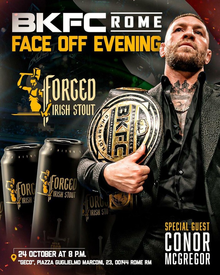 Conor McGregor sarà presente per tutti e tre i giorni della Fight Week BKFC a Roma grazie a Gabriel Rapisarda, imprenditore e proprietario di Gabriel &amp; Spirits
