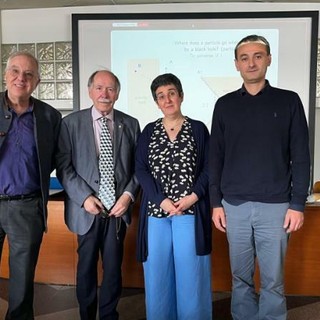 Da sinistra: Ugo Moschella, Gerard ’t Hooft, Michela Prest, Matteo Clerici