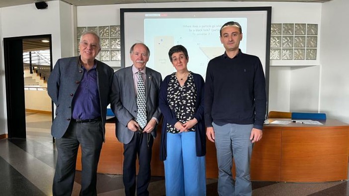 Da sinistra: Ugo Moschella, Gerard ’t Hooft, Michela Prest, Matteo Clerici