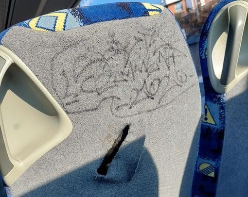 Uno dei sedili vandalizzati (foto dalla pagina Facebook di Autolinee Varesine)