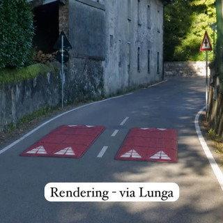 Il rendering dei "cuscini berlinesi" installati in via Lunga a Barasso (foto dalla pagina Facebook del Comune)