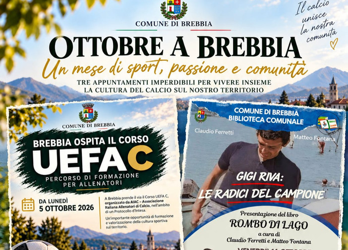 Mese di ottobre all'insegna del calcio a Brebbia: tra Gigi Riva, formazione degli arbitri e l'intitolazione dello stadio a Mario Baranzini