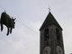 La salita dell'asino di cartapesta al campanile della chiesa di Cardana a Besozzo