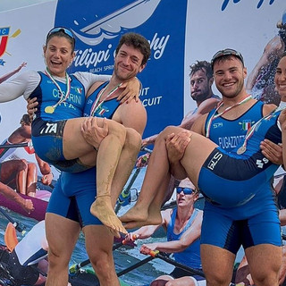 Le due coppie Federica Cesarini, Federico Ceccarino e Maria Elena Zerboni, Lucio Fugazzotto (foto Canottaggio.org/Gioele Palazzi)