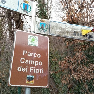 I lavori di ripulitura dei cartelli stradali a Casciago (foto dalla pagina Facebook del Comune)