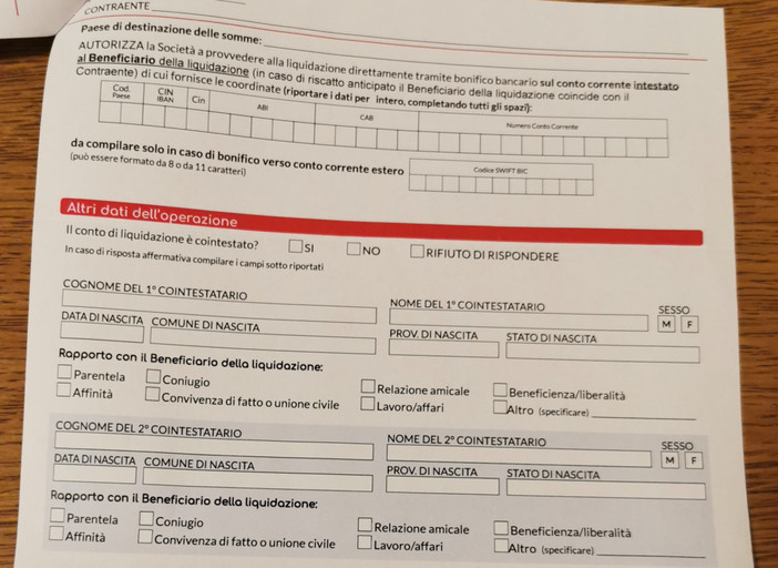 Il modulo ricevuto via posta dalla cittadina di Casciago