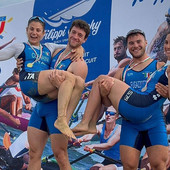 Le due coppie Federica Cesarini, Federico Ceccarino e Maria Elena Zerboni, Lucio Fugazzotto (foto Canottaggio.org/Gioele Palazzi)