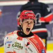 Edgar De Toni pronto ad esultare per i Mastini (foto Alleghe Hockey)