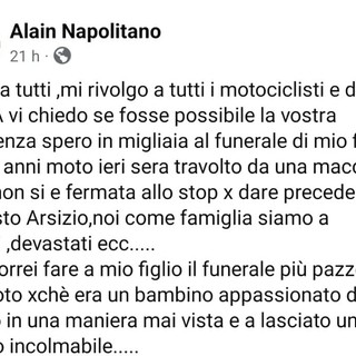 Il post di Alain Napolitano su Facebook Il post di Alain Napolitano su Facebook