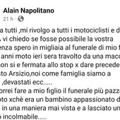 Il post di Alain Napolitano su Facebook Il post di Alain Napolitano su Facebook