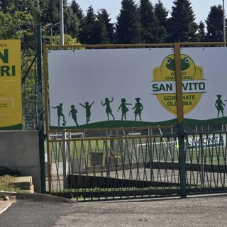 L'ingresso del centro sportivo dell'oratorio di Gornate Olona dedicato al piccolo Kevin Palmieri