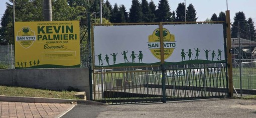L'ingresso del centro sportivo dell'oratorio di Gornate Olona dedicato al piccolo Kevin Palmieri
