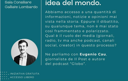 A Galliate Lombardo un incontro con Eugenio Cau su nuovi media, informazione e ruolo del giornalismo