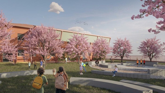 Il rendering della nuova scuola Scotti di Laveno Mombello Il rendering della nuova scuola Scotti di Laveno Mombello
