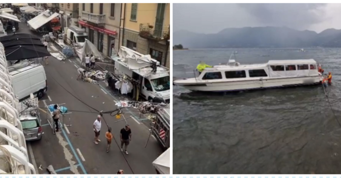 A sinistra: i danni del vento al mercato di Luino (foto da LuinoNotizie.it). A destra: i vigili del fuoco al lavoro per il natante incagliato sempre a Luino A sinistra: i danni del vento al mercato di Luino (foto da LuinoNotizie.it). A destra: i vigili del fuoco al lavoro per il natante incagliato sempre a Luino