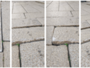 La zona di pavimentazione sconnessa in piazza San Vittore segnalata da una cittadina La zona di pavimentazione sconnessa in piazza San Vittore segnalata da una cittadina