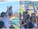Il patron Milanese risponde all'ovazione dei tifosi nerazzurri che alzano una gigantesca D nel cielo