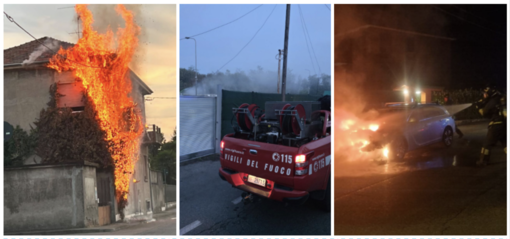 Da sinistra: l'incendio a Busto, l'intervento a Cassano e l'auto in fiamme a Varese