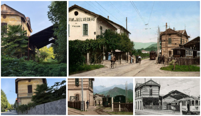 OGGI E IERI - Nelle due foto a sinistra la stazioncina dei tram delle Bettole oggi e nelle tre immagini a destra com'era all'inizio del secolo scorso