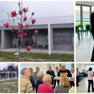 La magnolia all'ingresso del nuovo centro anziani di piazzale Kennedy che verrà inaugurato a giorni e i balli di ieri che hanno accolto la visita del sindaco Galimberti e dell'assessore Molinari