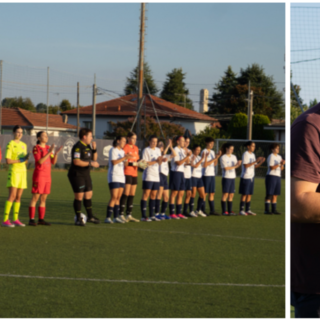 Il recente derby Under 19 della Varesina con il Varese e, a destra, il direttore sportivo Ilario Maiolo con Alessia Crosta, sempre  alla guida dell’Under 13