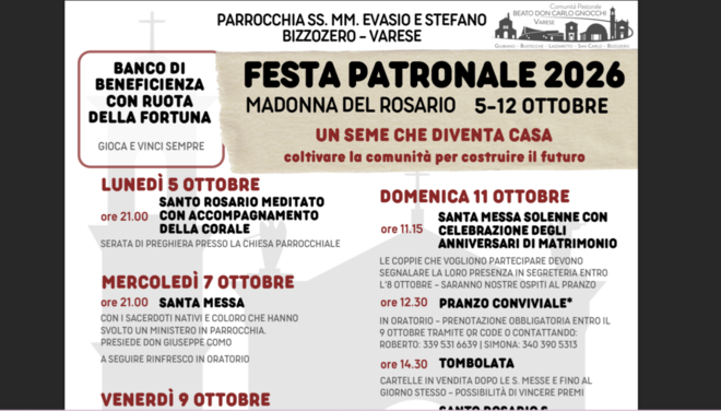 A Bizzozero è tempo della festa patronale: dal 5 al 12 ottobre l'appuntamento con la tradizione A Bizzozero è tempo della festa patronale: dal 5 al 12 ottobre l'appuntamento con la tradizione