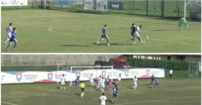 Sopra il fotogramma dell'incredibile rigore finale concesso alla Casatese dopo un contatto tra Tomas e Isella a molti metri dall'area della Varesina. Sotto il gol del possibile 3-2 a favore delle Fenici con il pallone di Pedone destinato a finire in rete toccato all'ultimo secondo da Opoola (a sinistra sulla riga di porta) e annullato per un presunto fuorigioco del secondo che, peraltro, è ininfluente Sopra il fotogramma dell'incredibile rigore finale concesso alla Casatese dopo un contatto tra Tomas e Isella a molti metri dall'area della Varesina. Sotto il gol del possibile 3-2 a favore delle Fenici con il pallone di Pedone destinato a finire in rete toccato all'ultimo secondo da Opoola (a sinistra sulla riga di porta) e annullato per un presunto fuorigioco del secondo che, peraltro, è ininfluente