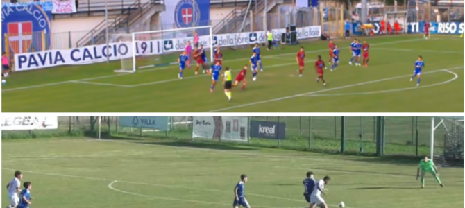 Sopra il "fallo di confusione" nell'area del Pavia che porta all'inverosimile rigore del 2-2, sotto il paradossale tiro dal dischetto assegnato alla Casatese dopo un contrasto a 2-3 metri dall'area Sopra il "fallo di confusione" nell'area del Pavia che porta all'inverosimile rigore del 2-2, sotto il paradossale tiro dal dischetto assegnato alla Casatese dopo un contrasto a 2-3 metri dall'area
