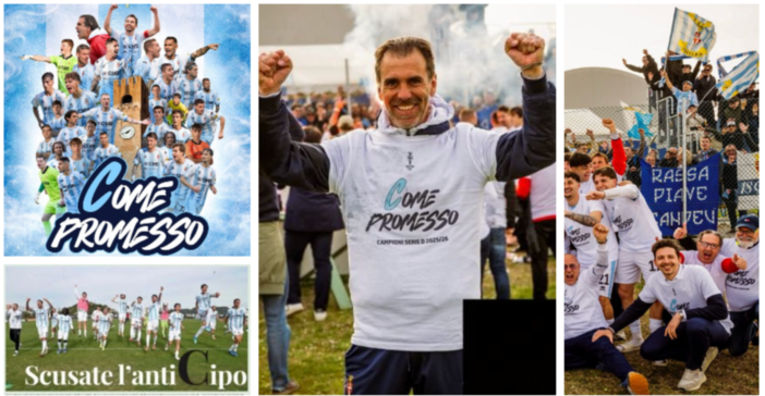 Edoardo Gorini, al centro, ha guidato il Treviso in C dopo 13 anni di assenza. Gorini è il recordman di presenze di tutti i tempi (252 dal 1994 al 2003) - Foto Treviso FBC