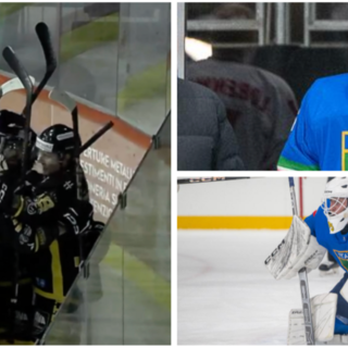 L'abbraccio a Bastille dopo il 2-1 e, a destra nelle foto di Alessandro Umberto Galbiati, Pippo Matonti premiato Mvp nella prima partita giocata nell'Italia Under 20 ai Mondiali di Milano, che è anche la prima vittoria azzurra (4-1 all'Ungheria)