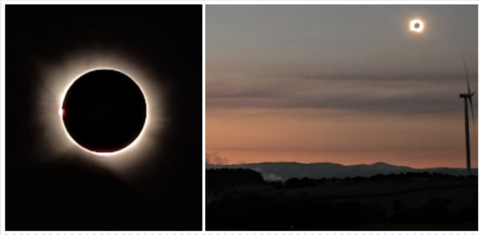 A sinistra: la splendida immagine dell'eclissi totale immortalata da Stefano Malinverno. A destra: un frame del video girato da Maurizio Moretti A sinistra: la splendida immagine dell'eclissi totale immortalata da Stefano Malinverno. A destra: un frame del video girato da Maurizio Moretti
